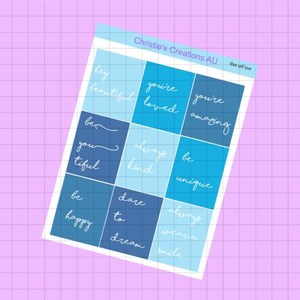 Blue Self Love - Kit de vista semanal, kit de planificador, kit de pegatinas, kit de pegatinas semanales, planificador de nubes, planificador de inserción, Kikki K, planificador vertical