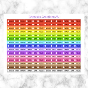 lavare, asciugare, piegare Quarter Box - Adesivi funzionali, Adesivi per planner, Arcobaleno, Pastello, Adesivi con codifica a colori, Organizzativi