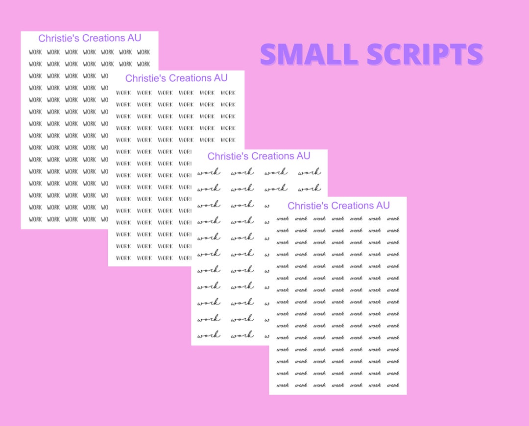 Buy Work Script Mini Script, Word Sticker, Functional, Small Text ...