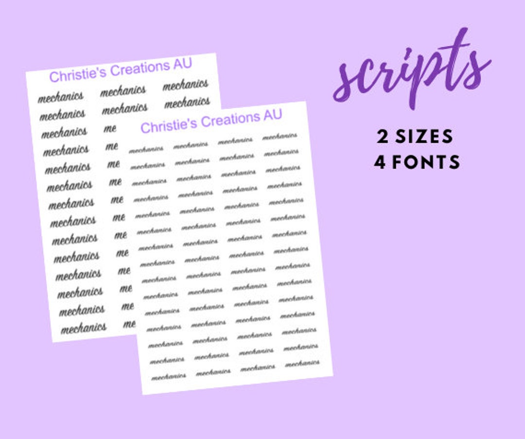 Mechanics Script - Mini Script, Word Sticker, Functional, Small Text ...