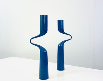 A pair of blue Mikaela Dörfel candlestick holders