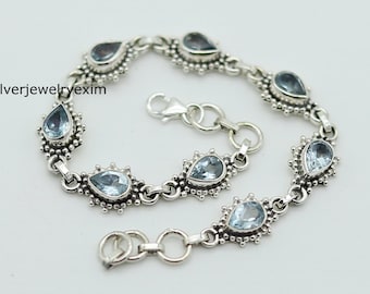 Aquamarine Bracelet: 925 Sterling Silver, March Birthstone