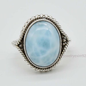 Handmade Larimar Ring: Blue Gemstone, 925 Sterling Silver, Bohemian Jewelry
