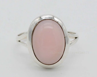 Pink Opal Ring-Sterling Silver Rings-10x14 mm Oval Pink Opal Ring-Gemstone Ring-Opal Silver Ring-Gift For Wife-Women Rings-Pink Opal Ring