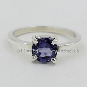 Blauer Iolith Ring: 925 Sterling Silber, Edelstein mit Rundschliff