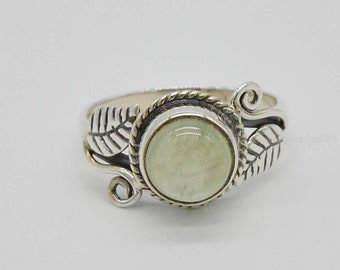 Handmade Prehnite Sterling Silver Ring: Natural Green Gemstone