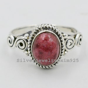 Handmade Thulite Ring: Oval Gemstone, 925 Sterling Silver