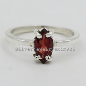 Marquise Garnet Ring: Minimalist 925 Sterling Silver Statement Ring