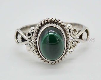 925 silver malachite ring-natural malachite ring-handmade ring-oval shape ring-green malachite ring-ring for women-design ring