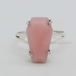 Opal Ring ~ Pink Opal Coffin Ring ~ 10x17 mm Coffin Pink Opal Ring ~ Opal Jewelry ~ 925 Sterling Silver Rings ~ Prong Set Ring ~ Silver Ring