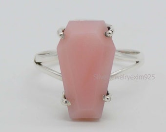 Opal Ring ~ Pink Opal Coffin Ring ~ 10x17 mm Coffin Pink Opal Ring ~ Opal Jewelry ~ 925 Sterling Silver Rings ~ Prong Set Ring ~ Silver Ring