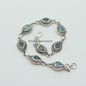 Natural Labradorite 925 Sterling Silver Bracelet - Adjustable Gemstone Jewelry