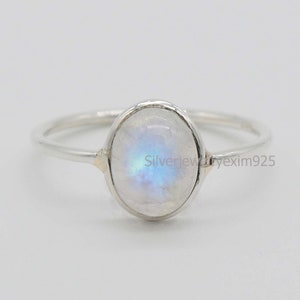 Rainbow Moonstone Ring, 925 Sterling Silver Ring, Oval Moonstone Ring, Women Ring, Moonstone Jewelry, Blue Fire Ring, Stacking Ring.