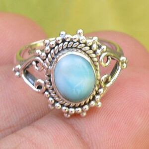 Natural Larimar Ring: Oval Gemstone, 925 Sterling Silver