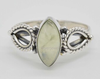 Green Prehnite Ring: Marquise Sterling Silver Statement Ring