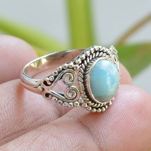 Natural Blue Larimar Ring, 925 Sterling Silver Rings, Gemstone Ring, Birthstone Ring, Blue Statement Ring, Larimar Jewelry, Fidget Rings.