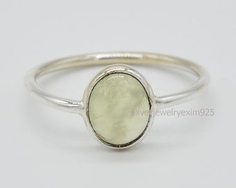 Green Prehnite Ring | 925 Sterling Silver Rings | Handmade Ring | Women Ring | Gemstone Ring | Boho Ring | Stacking Ring I Gift For Her.