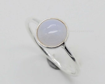 8mm Blue Lace Agate Ring: Handmade Sterling Silver Women's Ring