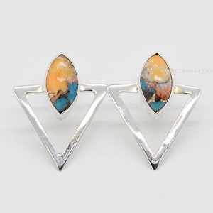 Oyster Turquoise Earrings, 925 Sterling Silver Earrings, Anxiety Earrings, Copper Turquoise Stud Earrings, Gemstone Earrings, Gift For Her.