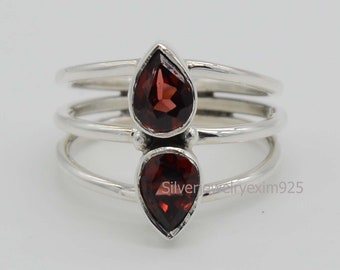 Red Garnet 925 Sterling Silver Ring: Bohemian Gemstone Jewelry