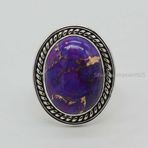 Handmade Purple Copper Turquoise Ring: Sterling Silver Boho Ring