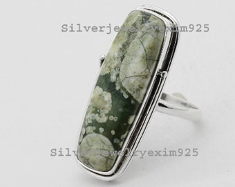 Rain Forest Jasper Ring: 925 Sterling Silver Statement Jewelry