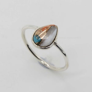 Oyster Copper Turquoise Ring for Women, Sterling Silver Ring, Boho Jewelry, Oval Stone Ring, Statement Ring, Anxiety Rings, Fidget Jewelry.