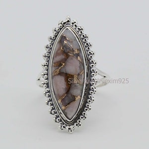 Marquise Pink Opal Copper Ring: 925 Sterling Silver October Birthstone
