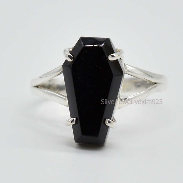 Schwarzer Sarg Ring | 925 Sterling Silber Ring | Handgemachte Silber Ring | Edelstein Ring | Verlobungsring | Statement Ring | Geschenk für sie