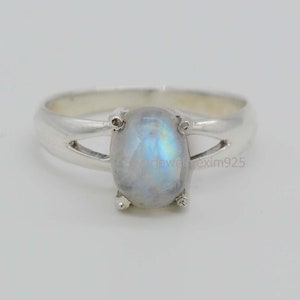 Rainbow Moonstone Ring: 925 Sterling Silver, June Birthstone