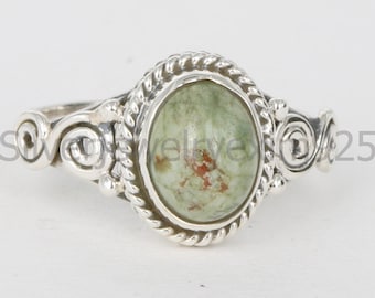 Handmade Rain Forest Jasper Ring: Sterling Silver Solitaire