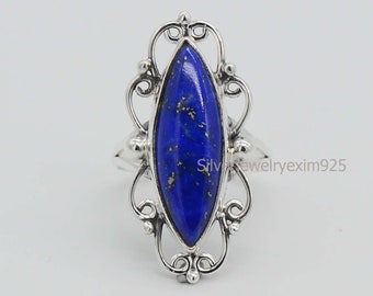 Natural Lapis Lazuli Ring | Handmade Silver Ring | 925 Sterling Silver Ring | Lapis Lazuli Jewelry | Promise Ring | Taurus Birthstone
