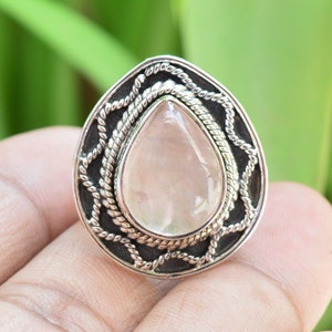Pear Rose Quartz Ring: Sterling Silver Statement Ring