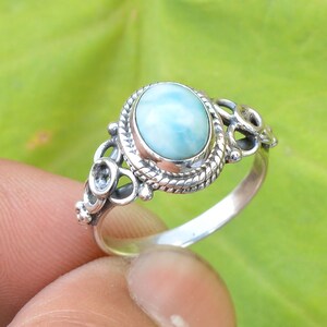 Blue Larimar Ring: Oval Solitaire, 925 Sterling Silver