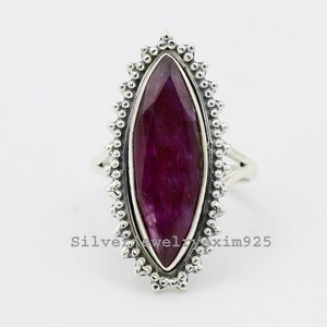 Marquise Ruby Ring: Handmade 925 Sterling Silver Bohemian Jewelry