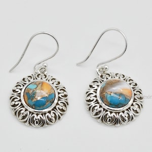 Oyster Copper Turquoise Earrings, 925 Silver Earrings, Filigree Earrings, Designer Jewelry, Earrings For Mother, Dangle Drop Earrings