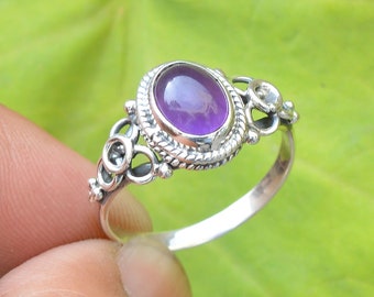 Natural Amethyst Ring Amethyst Silver Ring 925 Silver Rings Amethyst Gemstone Ring Oxidized Ring Boho Ring 7x9 mm Oval Amethyst Ring