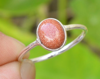 Oval Brown Goldstone Ring: Handmade 925 Sterling Silver Jewelry