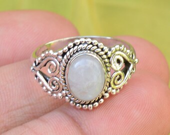 Handmade Rainbow Moonstone Ring: Oxidized Sterling Silver, Bridal Gift