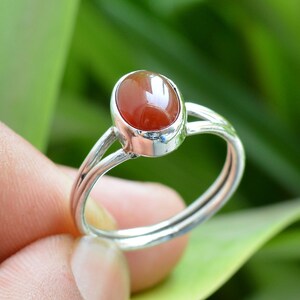 Natürlicher Roter Onyx 925er Silberring: Solitär-Edelsteinschmuck
