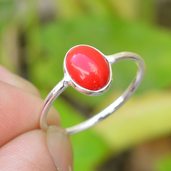 Red Coral Ring | 925 Sterling Silver Ring | Statement Ring | Handmade Silver Ring | Birthstone Ring | Women Rings | Gemstone Ring