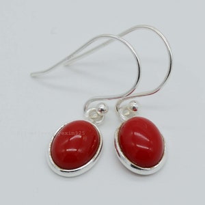 Boucles d'oreilles en corail rouge naturel, Boucles d'oreilles pour femme en corail rouge, Boucles d'oreilles en argent sterling 925, Boucles d'oreilles en pierre rouge, Boucles d'oreilles pendantes, Clous d'oreilles