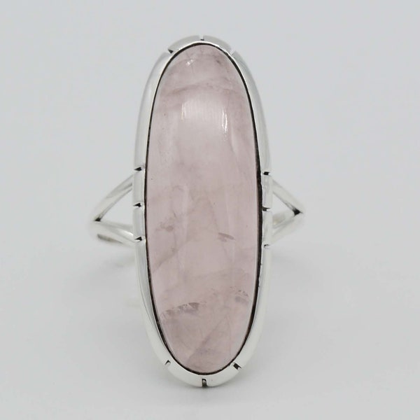 Natural Rose Quartz Ring, Sterling Silver Rings, Statement Ring, Oval Rose Quartz Ring, Bohemian Rings, Pink Quartz Jewelry, Gift for Wife.