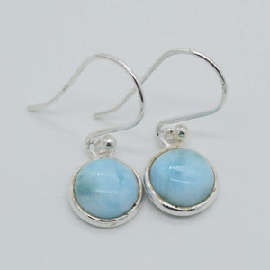 Larimar Earrings | 925 Sterling Silver Earrings | 8 mm Round Larimar Earrings | Boho Earrings | Blue Healing Earrings | Gemstone Earrings