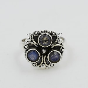 Blue Fire Labradorite Ring: Sterling Silver Bohemian Gemstone