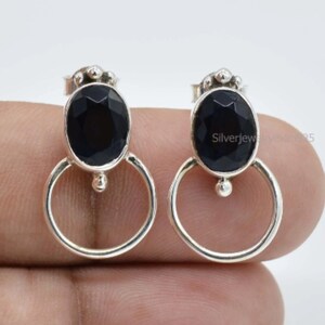 Black Sapphire Studs Earrings, Minimalist Studs, 925 Silver Earrings, Black Studs For Her, Gemstone Studs, Antique Studs, Birthday Gifts.