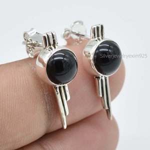 Zwarte onyx-oorbellen, 925 sterlingzilveren oorbel, oorknopjes, edelsteenoorbellen, cadeau voor moeder, onyxstekers, zwarte onyx-oorbellen vrouwen