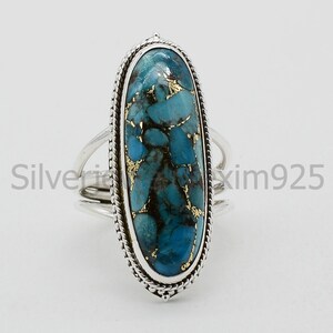 Blue Copper Turquoise Ring, Blue Copper Turquoise Ring for Mens, 925 Sterling Silver Ring, Women Blue Copper Turquoise Ring, Boho Rings