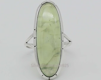 Natürlicher Prehnit 925 Sterling Silber Ring: Boho Edelstein Schmuck