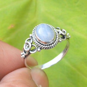 Blue Lace Agate Ring | Lace Agate Ring | Blue Lace Agate Engagement Ring | 7x9 mm Oval Blue Lace Agate Ring | 925 Sterling Silver Ring